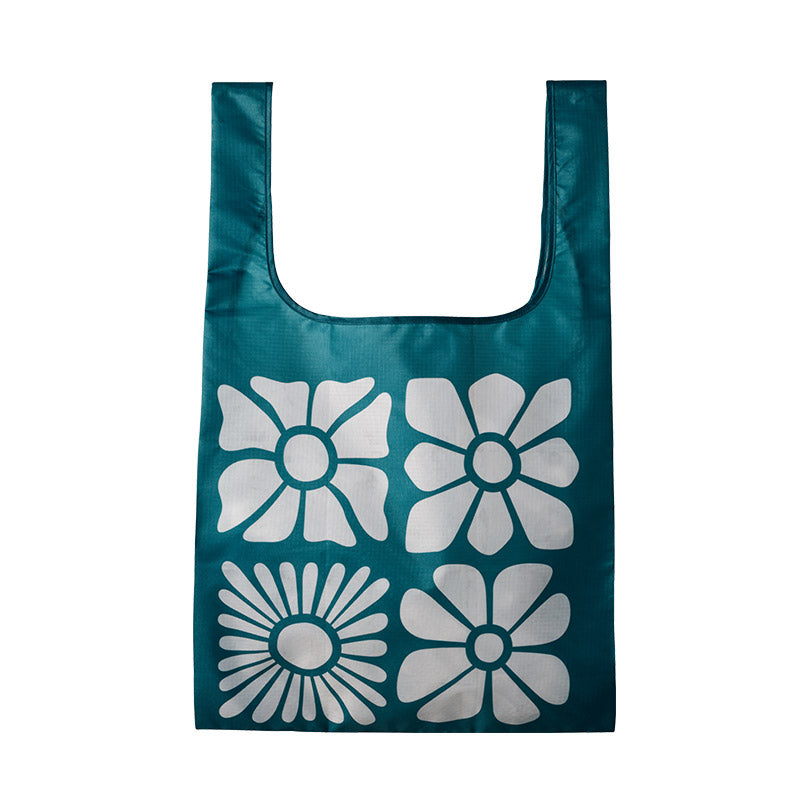 Pocket Tote: Big Flower B/Teal Ocean