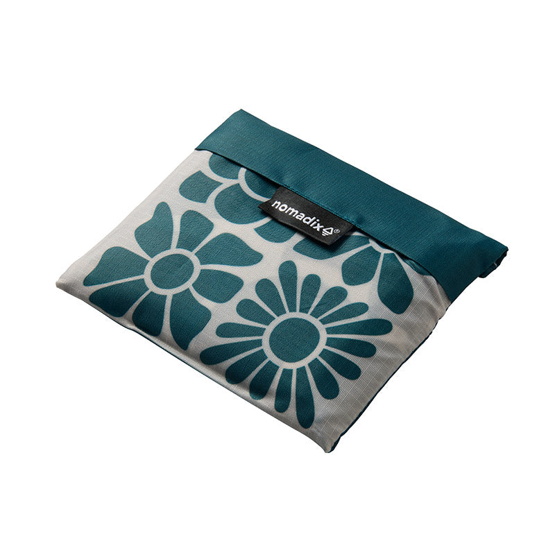Pocket Tote: Big Flower B/Teal Ocean