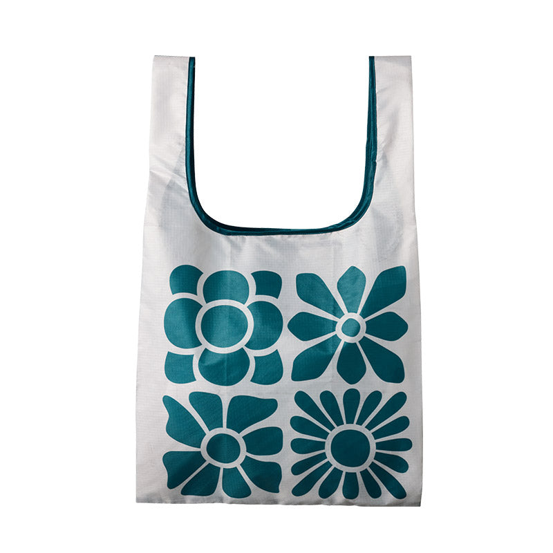 Pocket Tote: Big Flower B/Teal Ocean