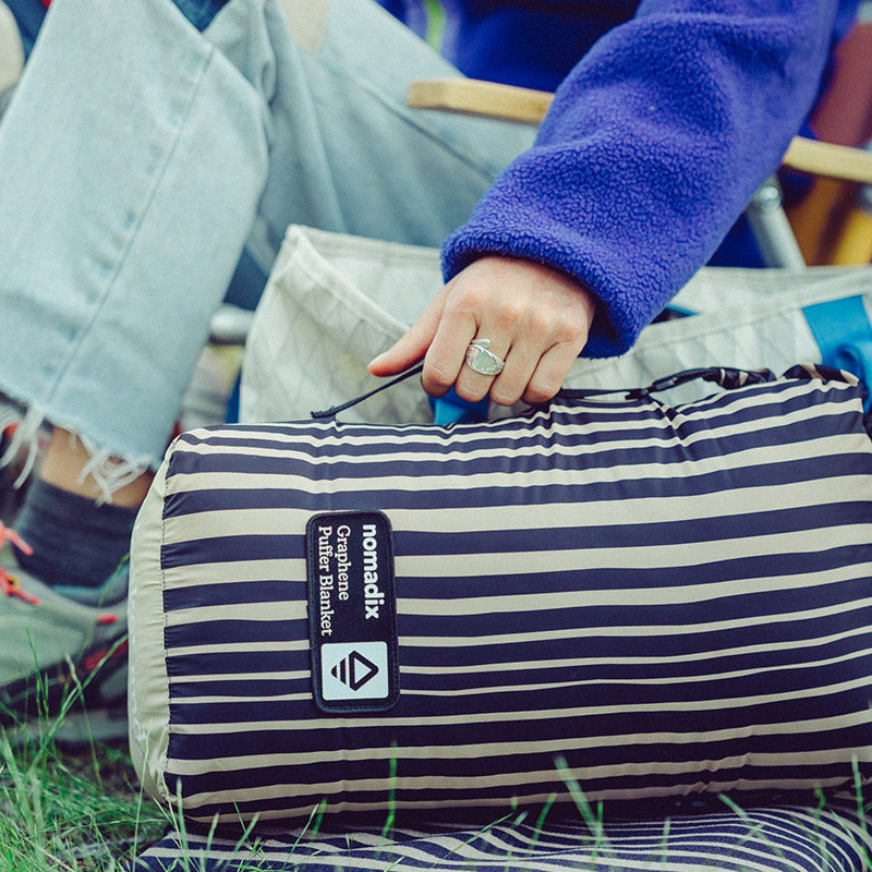 Graphene Puffer Blanket: HRTG Stripe/Black Tan